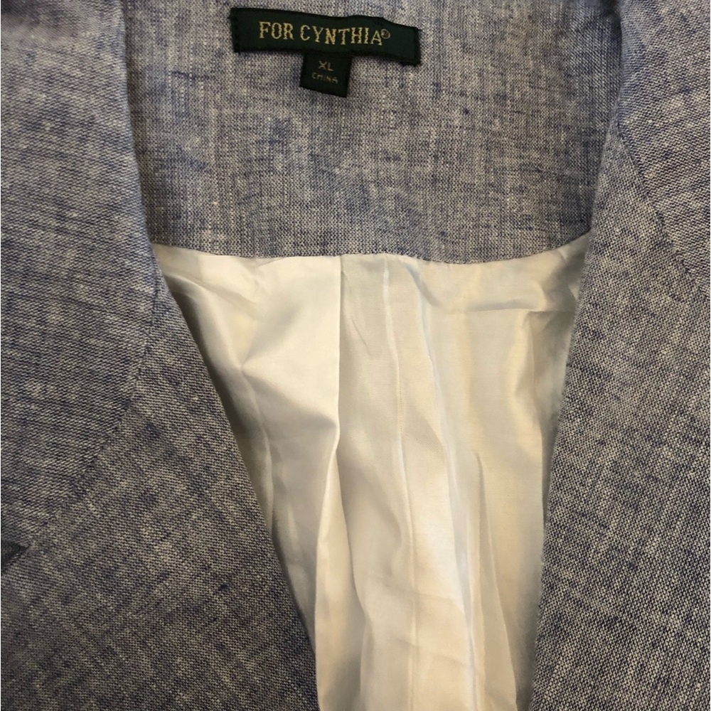 FOR CYNTHIA LINEN BLEND BLAZER SIZE XL BLUE MULTI RIBBON TRIM JACKET - Picture 9 of 12